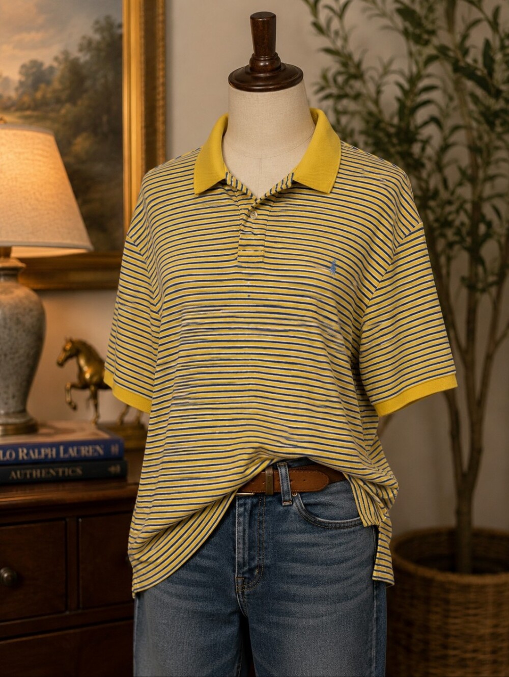 Polo Ralph Lauren 3XLT Big & Tall Yellow Blue Striped Cotton Polo Shirt